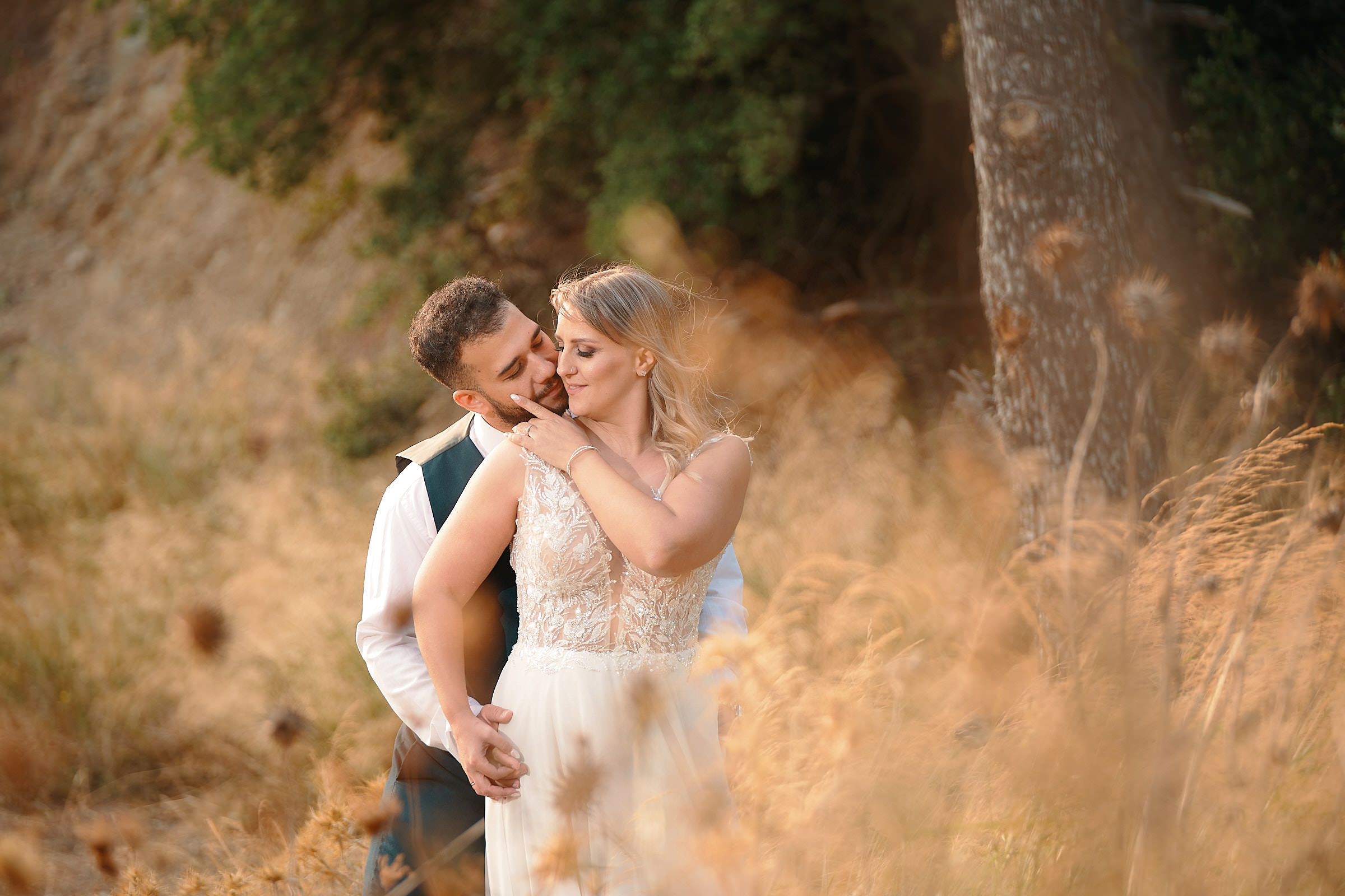 bride and groom hanging